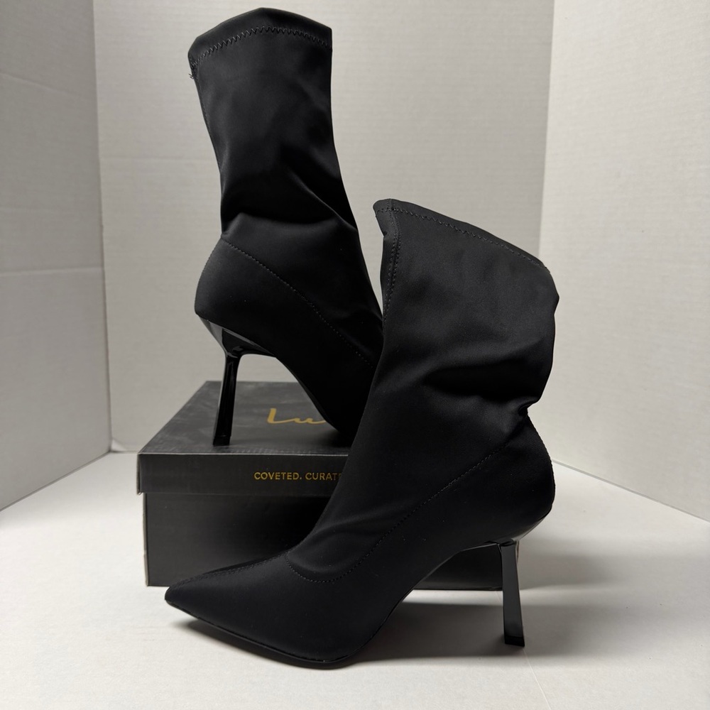 Lulus Amsie Black Knit Pointed Toe Mid-Calf Sock Boot Women Size 8 New In Box
